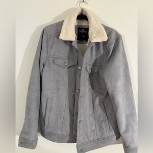 Hollister Men's Light Gray Sherpa Collar Jacket